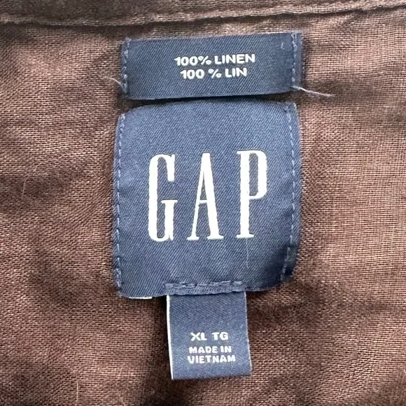 GAP - 100% Linen Brown Button Shirt - Lightweight Summer Casual - Size XL - Picture 9 of 16